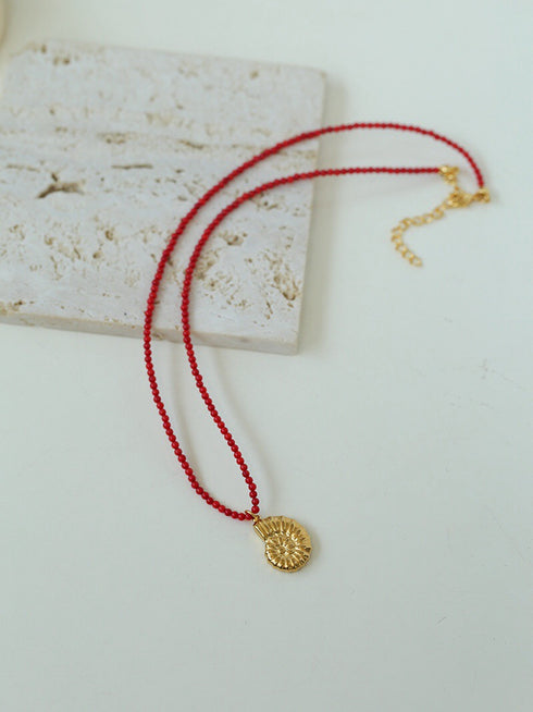 Mini Red Coral Beads Seashell Pendant - Zafari Studio Jewelry