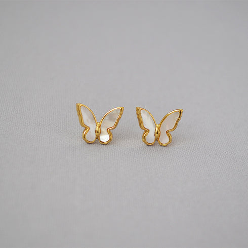 Mother-of-Pearl & Butterfly Stud 18K Gold Earrings - Zafari Studio Jewelry