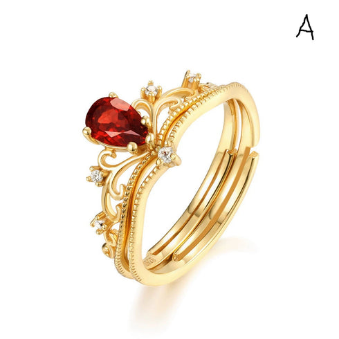 Natural Garnet Ring Open Closure - Zafari Studio Jewelry