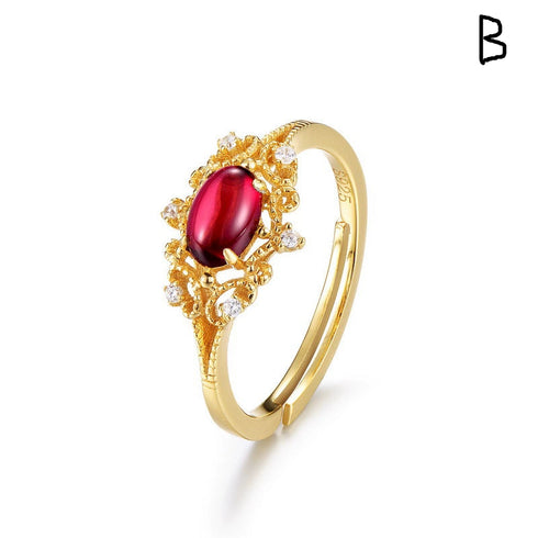 Natural Garnet Ring Open Closure - Zafari Studio Jewelry