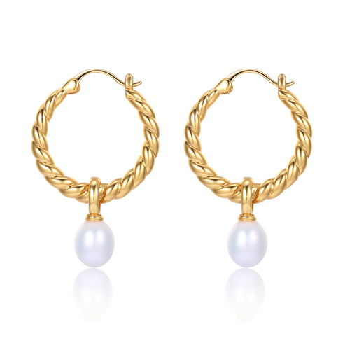 Twisted Hoop Freshwater Pearl Earrings - Zafari Studio Jewelry