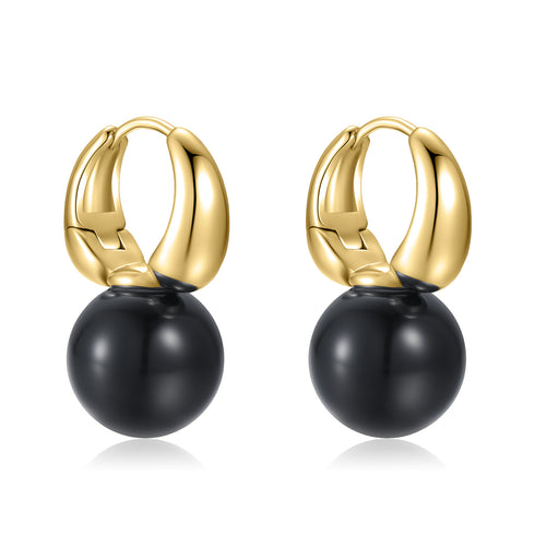 Round Hoop Man-Made Pearl Earrings - Zafari Studio Jewelry