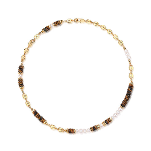 Tiger Eyes Gemstons with Pearls Necklace - Zafari Studio - Zafari Jewlery