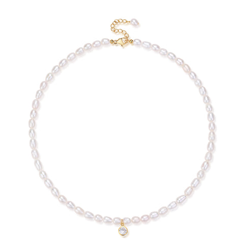 Mini emerald zircon pearl necklace (Purchase Individually) - Zafari Studio Jewelry