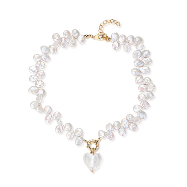 Flower Baroque Pearls Heart Pendant Necklace - Zafari Studio Jewelry