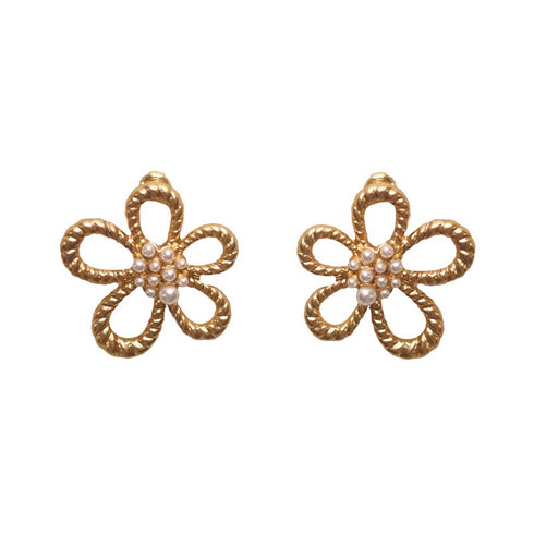 Flower Hollow Pearl Earrings - Zafari Studio Jewelry