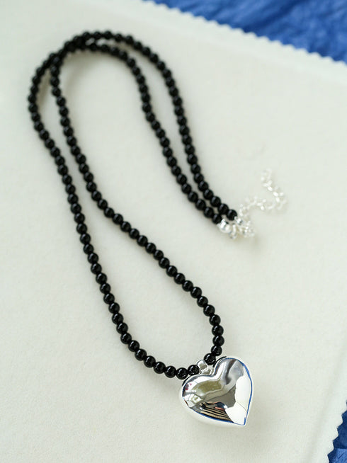 Gold & Silver Heart Onyx Necklace - Zafari Studio - Zafari Jewlery