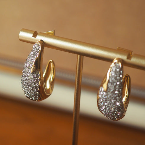 U-Shaped Gold Earrings with Zirconia - Zafari Studio Jewelry