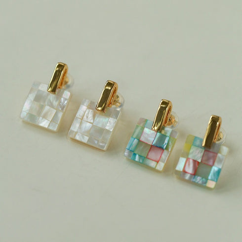 Mosaic Mother of Pearls Shell Earrings - Zafari Studio Jewelry