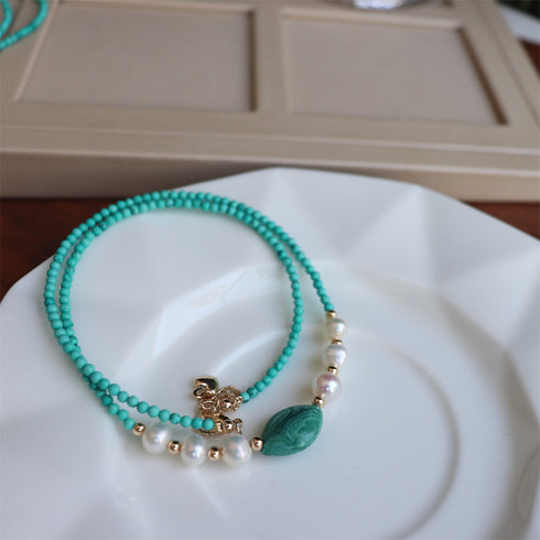 Fresh Turquoise and Freshwater Pearl Necklace with Agate Beads - Zafari Studio Jewelry