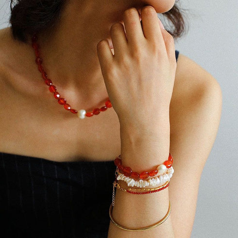 Red Onyx with Baroque Necklace l Bracelet - Zafari Studio Jewelry