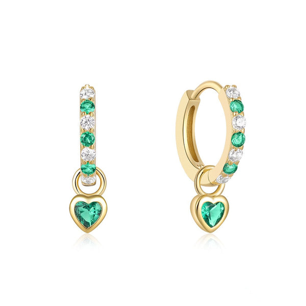 Heart Hoop Earrings with Zircon – Pink, Green, or Rose Red - Zafari Studio Jewelry