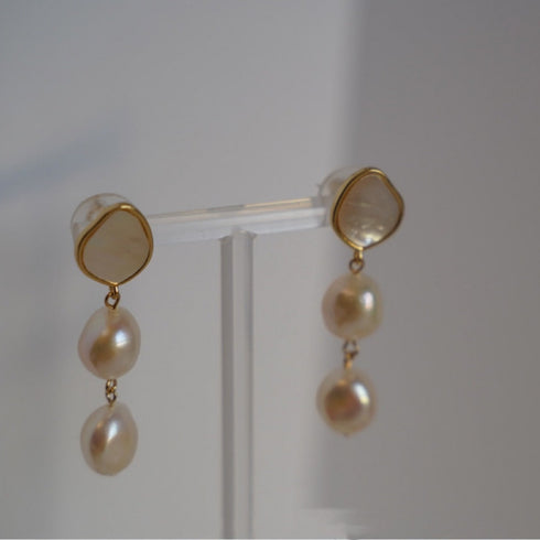 Teardrop Barqoue Pearl Shell Earrings - Zafari Studio Jewelry