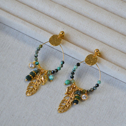 Vintage Turquoise Beaded Leaf Earrings - Zafari Studio Jewelry