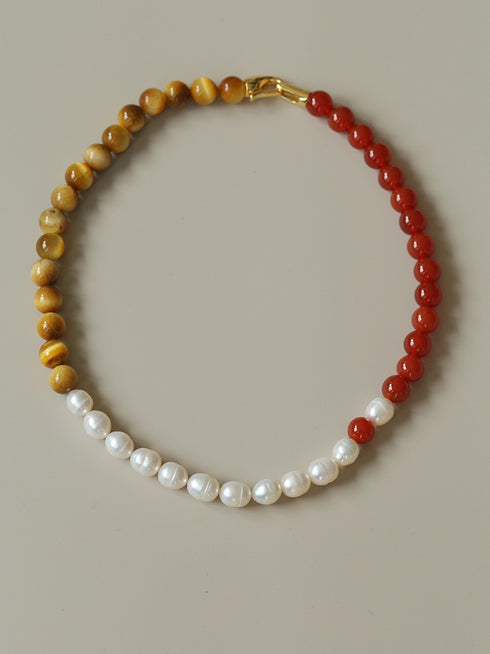 Baroque Pearl & Tiger Eye Stone Beaded Necklace - Zafari Studio Jewelry