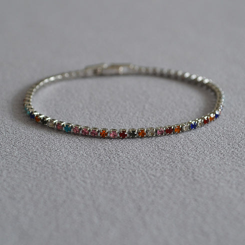 Thin CZ Color Stone Chain Bracelet - Zafari Studio Jewelry