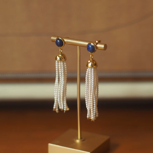 Tassel Lapis Lazuli Beads Earrings - Zafari Studio Jewelry