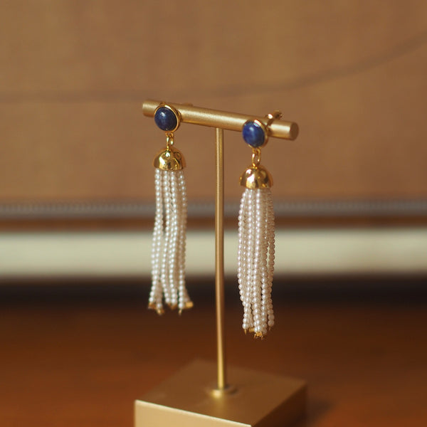 Tassel Lapis Lazuli Beads Earrings - Zafari Studio Jewelry