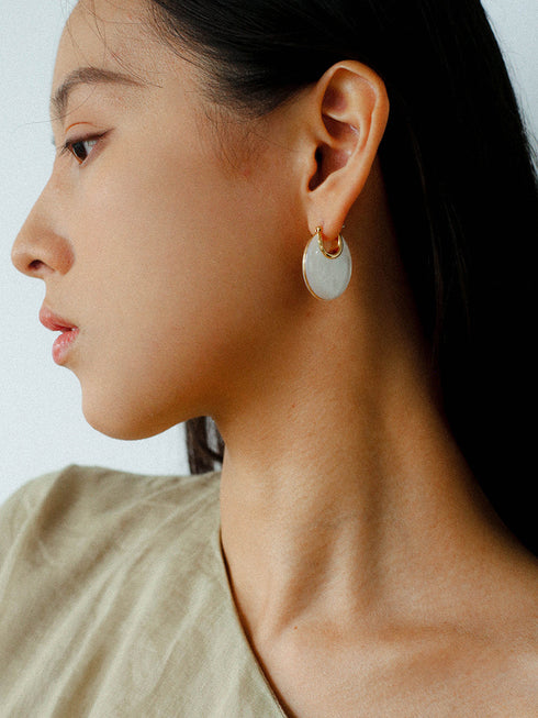 Double-Sided White Shell U-Shape Earrings - Zafari Studio Jewelry