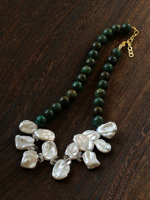 Petal Baroque Pearl & Agate Statement Necklace - Necklaces | ZAFARI Studio Jewelry