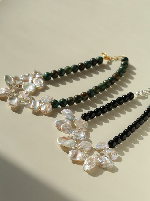 Petal Baroque Pearl & Agate Statement Necklace - Necklaces | ZAFARI Studio Jewelry