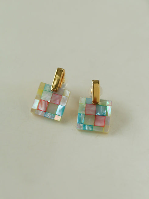 Mosaic Mother of Pearls Shell Earrings - Zafari Studio Jewelry