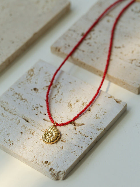 Mini Red Coral Beads Seashell Pendant - Zafari Studio Jewelry