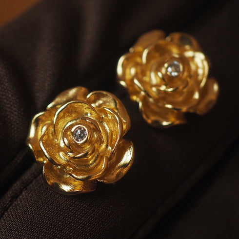 Gold Camellia Zirconia Earrings - Zafari Studio Jewelry
