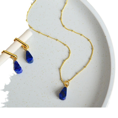 Three-Dimensional Blue Lapis Pendant & Earrings - Zafari Studio Jewelry