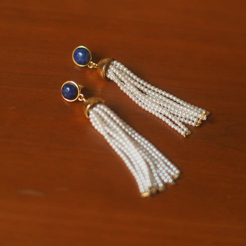 Tassel Lapis Lazuli Beads Earrings - Zafari Studio Jewelry