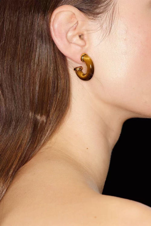 Tiger Eye & Red Stone Hoop Earrings - Zafari Studio Jewelry