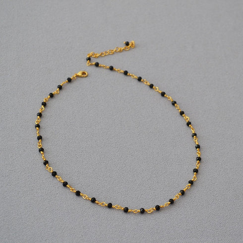 Woven Gold-Plated Choker with Faceted Black Crystals - Zafari Studio Jewelry