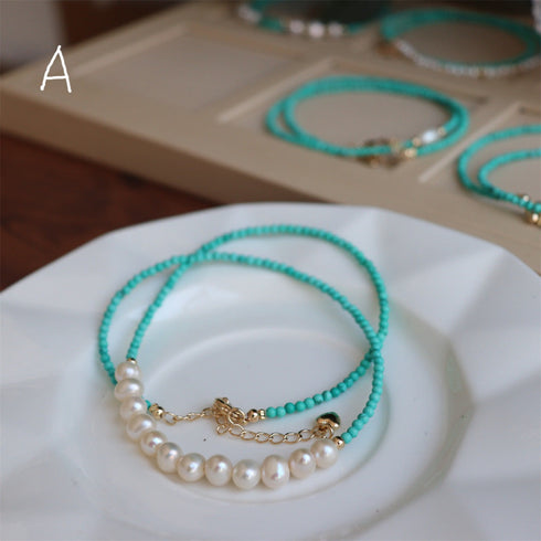 Fresh Turquoise and Freshwater Pearl Necklace with Agate Beads - Zafari Studio Jewelry