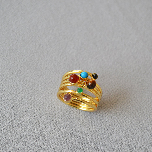 Twisted Gemstone Layered Ring - Zafari Studio Jewelry