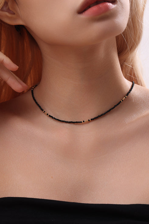 Gold-Plated Choker with Sparkling Black Crystals - Zafari Studio Jewelry