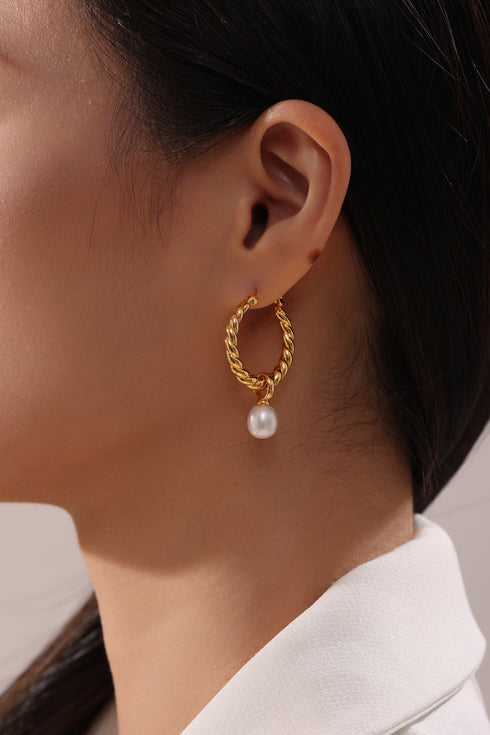 Twisted Hoop Freshwater Pearl Earrings - Zafari Studio Jewelry