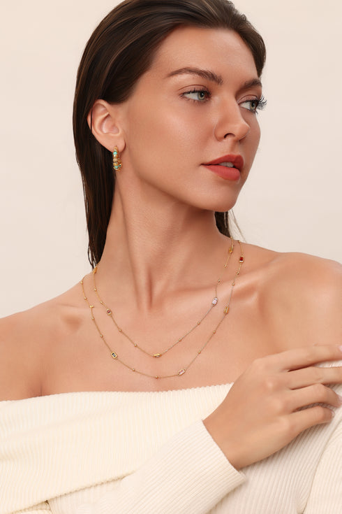 Layered Crystal Necklace Sterling Silver