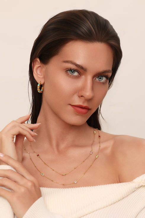 Layered Crystal Necklace Sterling Silver