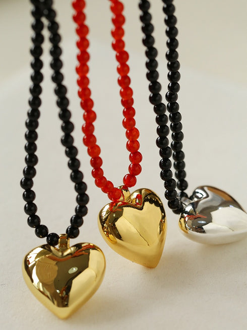 Gold & Silver Heart Onyx Necklace - Zafari Studio - Zafari Jewlery