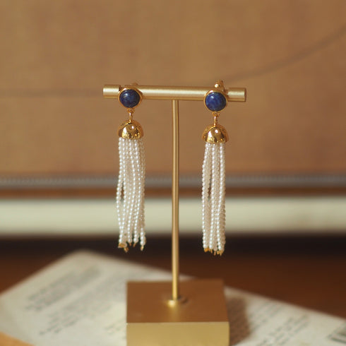 Tassel Lapis Lazuli Beads Earrings - Zafari Studio Jewelry