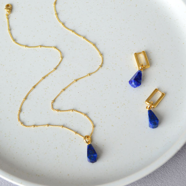 Three-Dimensional Blue Lapis Pendant & Earrings - Zafari Studio Jewelry