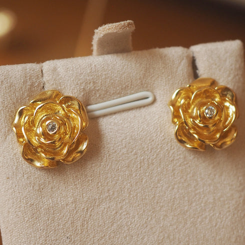 Gold Camellia Zirconia Earrings - Zafari Studio Jewelry