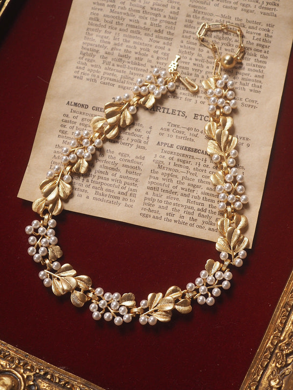 Vintage Ginkgo Leaf Textured Pearl Necklace - Zafari Studio Jewelry