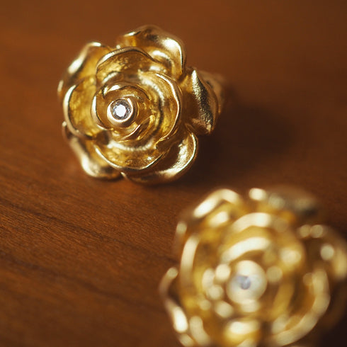 Gold Camellia Zirconia Earrings - Zafari Studio Jewelry