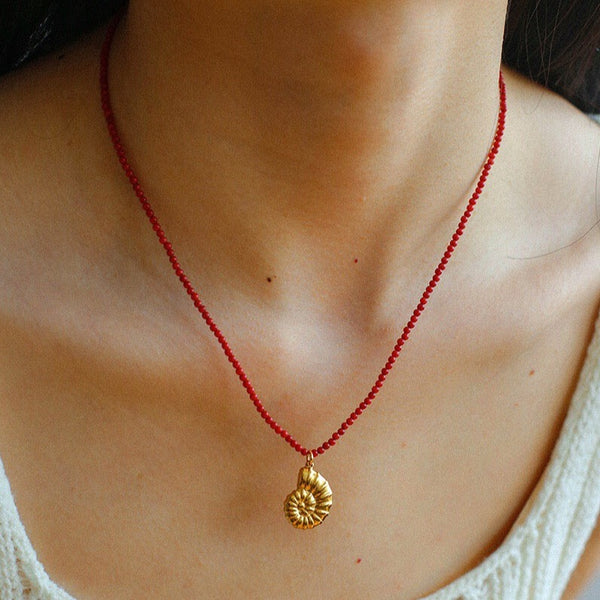 Mini Red Coral Beads Seashell Pendant - Zafari Studio Jewelry