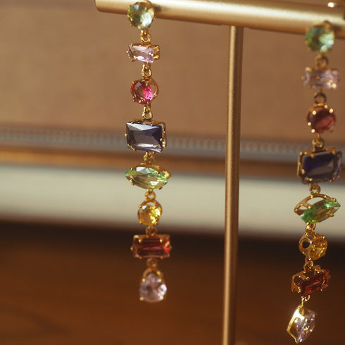 Colored Crystal Long Earrings - Zafari Studio Jewelry
