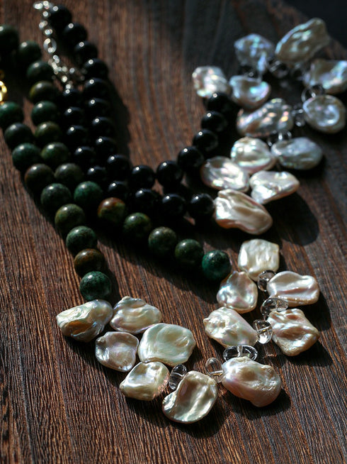 Petal Baroque Pearl & Agate Statement Necklace - Necklaces | ZAFARI Studio Jewelry