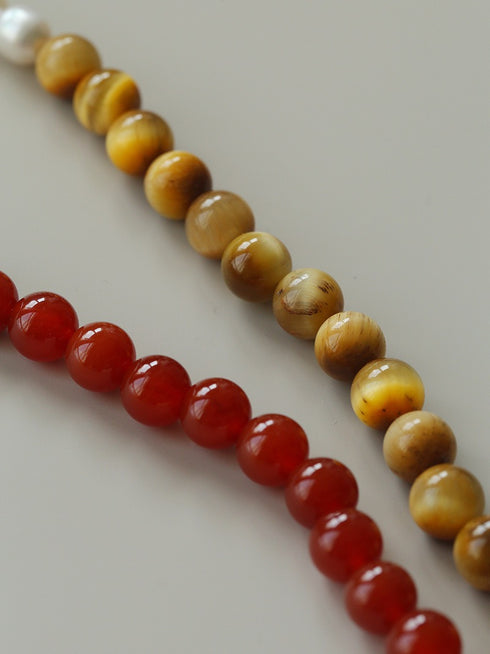 Baroque Pearl & Tiger Eye Stone Beaded Necklace - Zafari Studio Jewelry