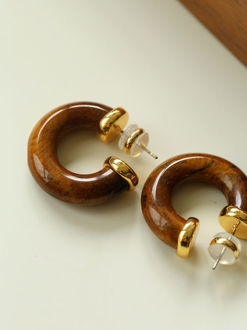 Tiger Eye & Red Stone Hoop Earrings - Zafari Studio Jewelry