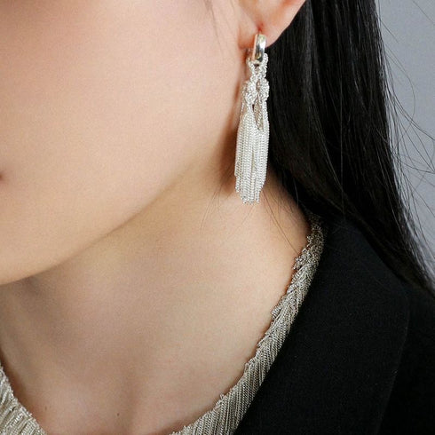Silver Mini Chain Tassel Earrings - Zafari Studio Jewelry